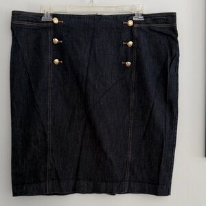 Talbots Dark Denim Pencil Skirt with Gold Accents
